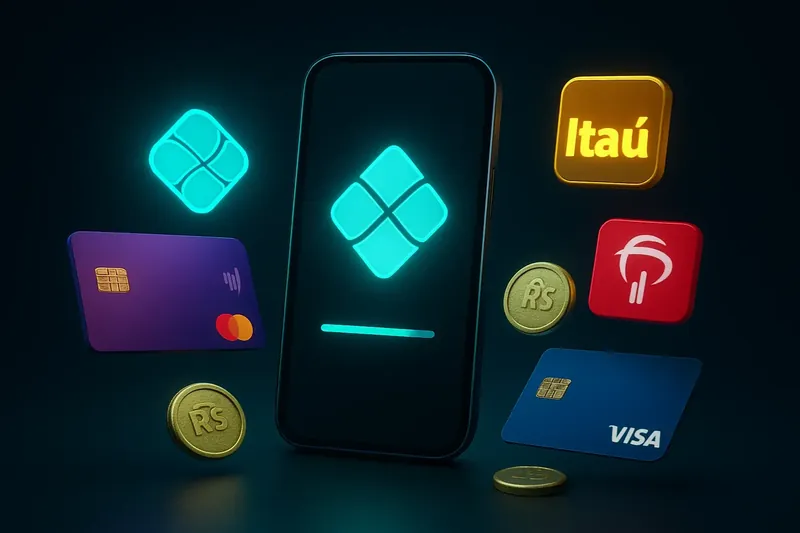 Métodos de pagamento brasileiros com smartphone, cartões e moedas de real